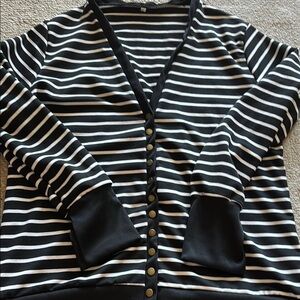 Black and White Striped Women's cardigan with snaps— brand new size L